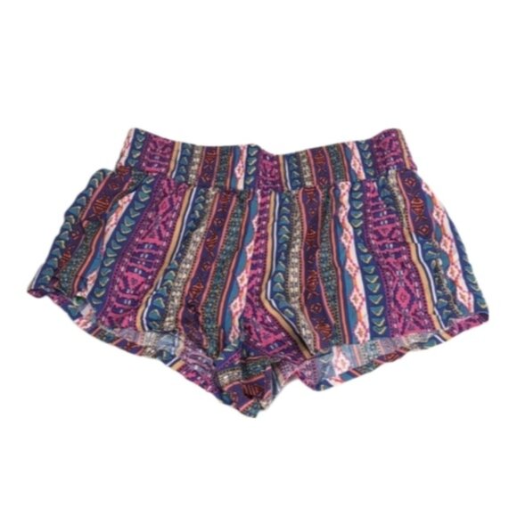 3/$20 Forever 21 Boho Festival Shorts High Waist Striped Smocked Size Large - Picture 1 of 9